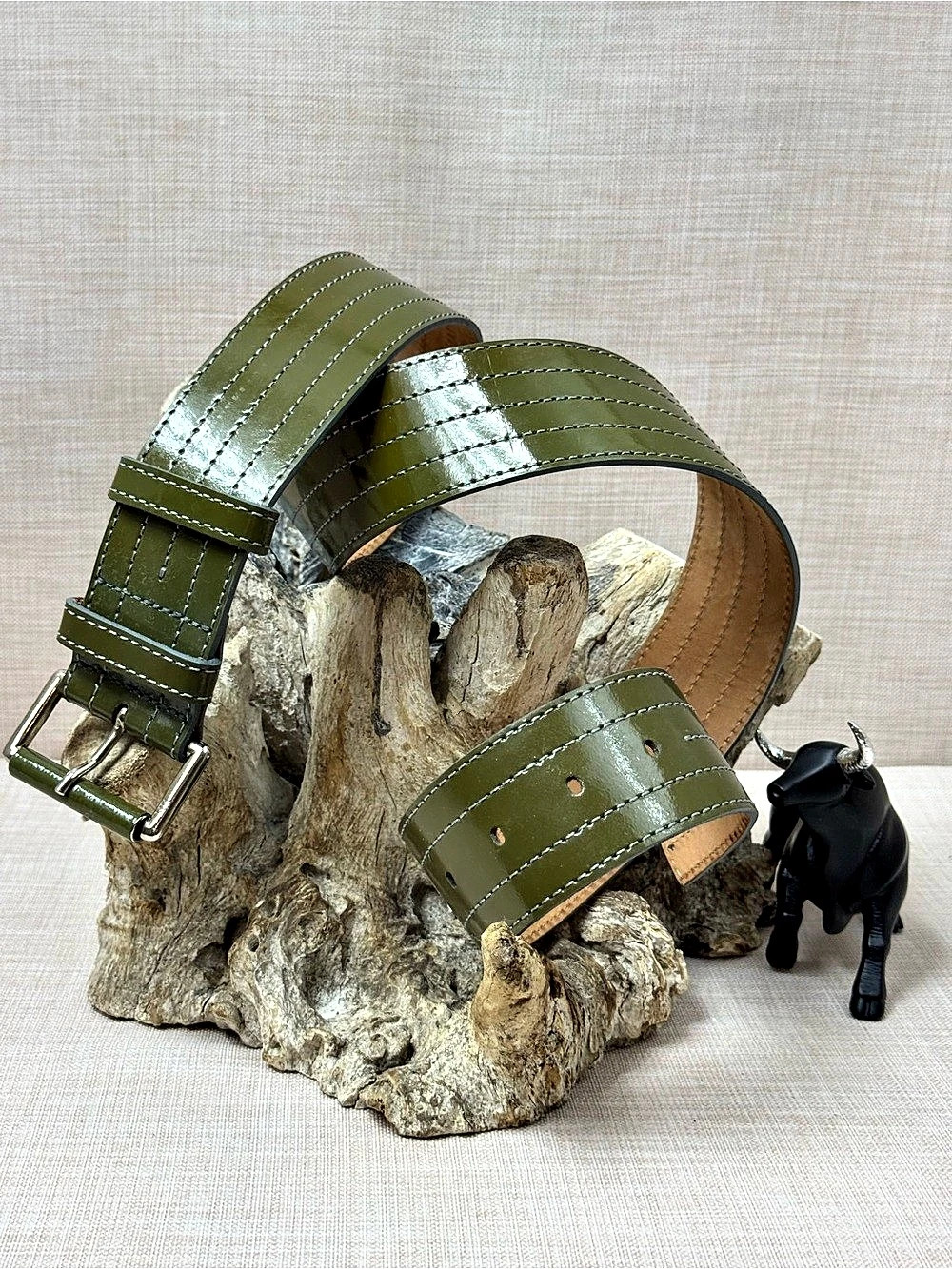 Max Mara Patent Leather Belt in Green